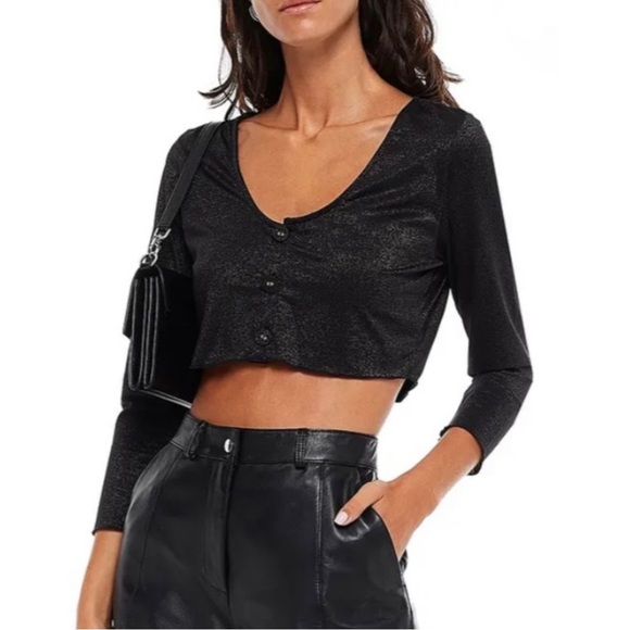 NEW ONIA BLACK METALLIC CROP TOP - Picture 1 of 9